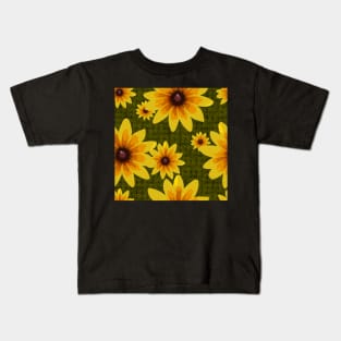 Blackeyed Susan on Burlap Khaki Kids T-Shirt